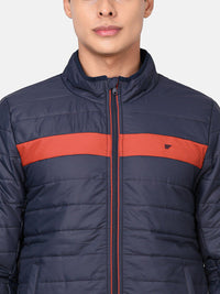 t-base Men Navy Blue Red Colourblocked Lightweight Puffer Jacket
