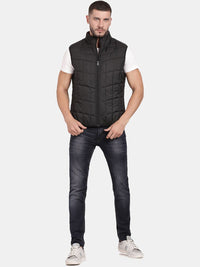 T-Base Sleeveless Puffer Jacket With Quilted Design And Polar Fleece Collar