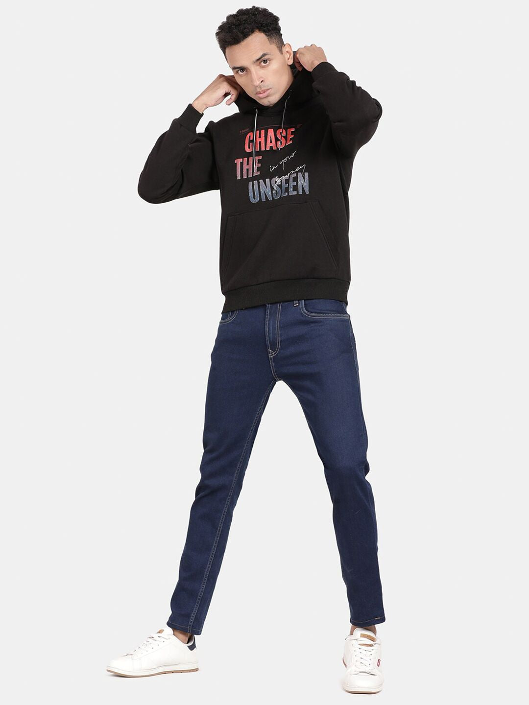 T-Base Typography Printed Hooded Cotton Sweatshirt