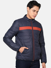t-base Men Navy Blue Red Colourblocked Lightweight Puffer Jacket