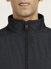 Men Self Design Mock Collar Windcheater Bomber Jacket