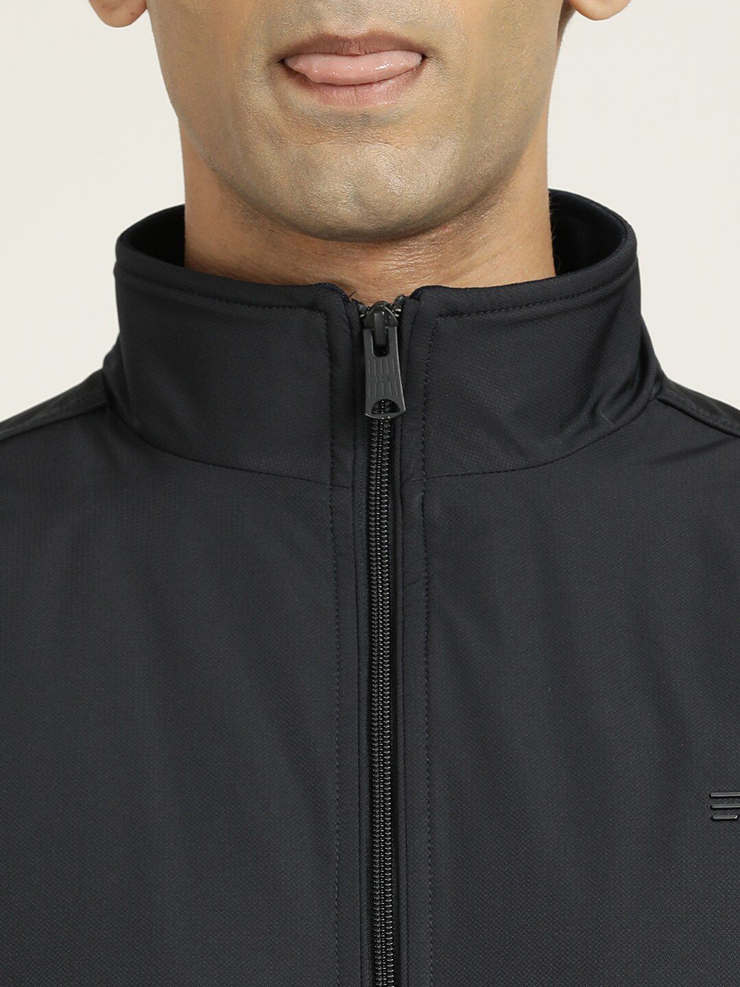 Men Self Design Mock Collar Windcheater Bomber Jacket