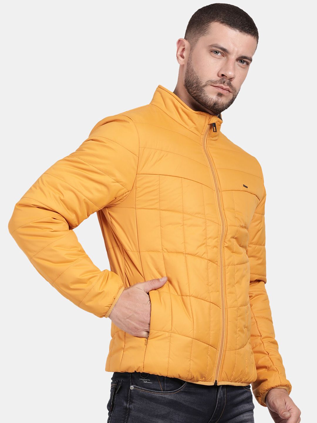 Men Mustard Windcheater Puffer Jacket