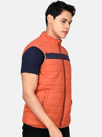 Men'S Burnt Orange Windproof Puffer Jacket