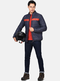 t-base Men Navy Blue Red Colourblocked Lightweight Puffer Jacket