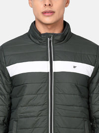 t-base Men Green & White Colourblocked Lightweight Puffer Jacket