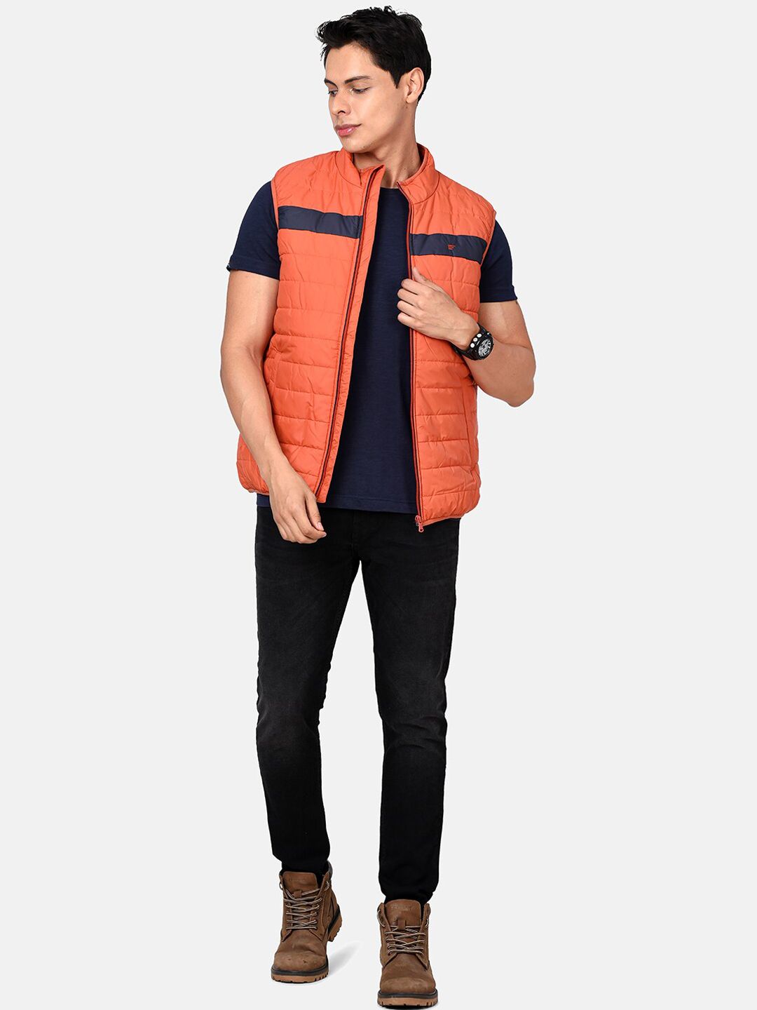 Men'S Burnt Orange Windproof Puffer Jacket