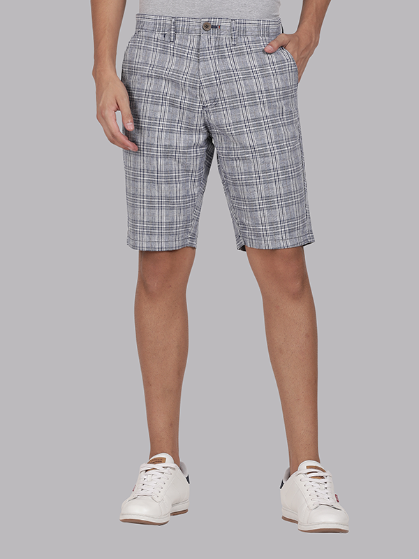 Cotton Linen Checks Chino Shorts - Main Image