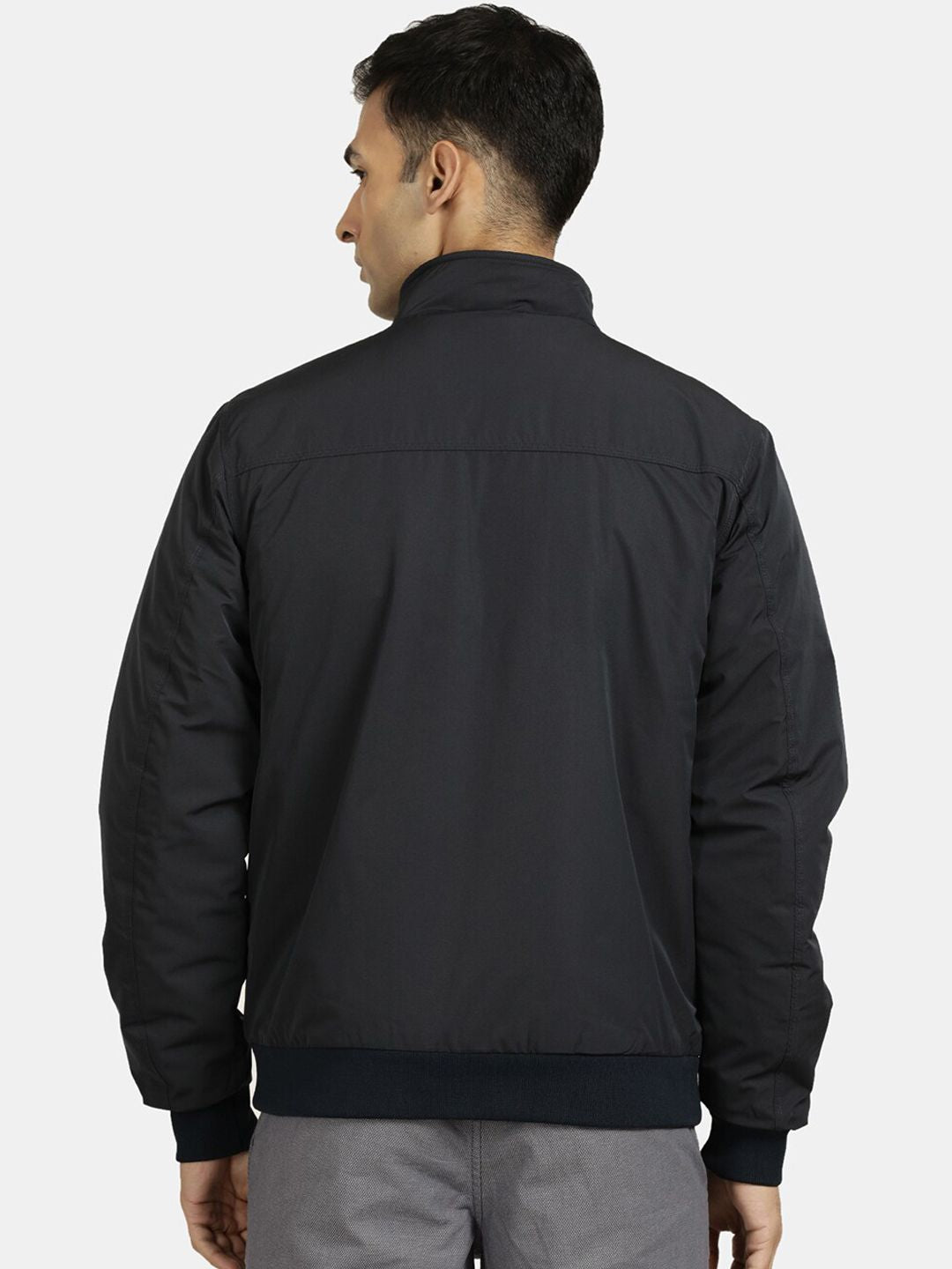 Men Self Design Mock Collar Windcheater Bomber Jacket