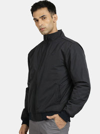 Men Self Design Mock Collar Windcheater Bomber Jacket