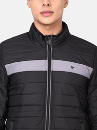 t-base Men Black & Grey Colourblocked Lightweight Puffer Jacket