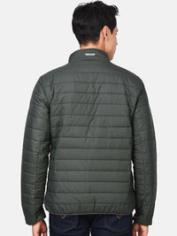 t-base Men Green & White Colourblocked Lightweight Puffer Jacket