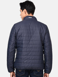 t-base Men Navy Blue Red Colourblocked Lightweight Puffer Jacket