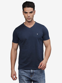 TBASE Men's Cotton Solid V-Neck T-Shirt | Short Sleeves | Regular Fit | Casual Everyday Wear |NAVY
