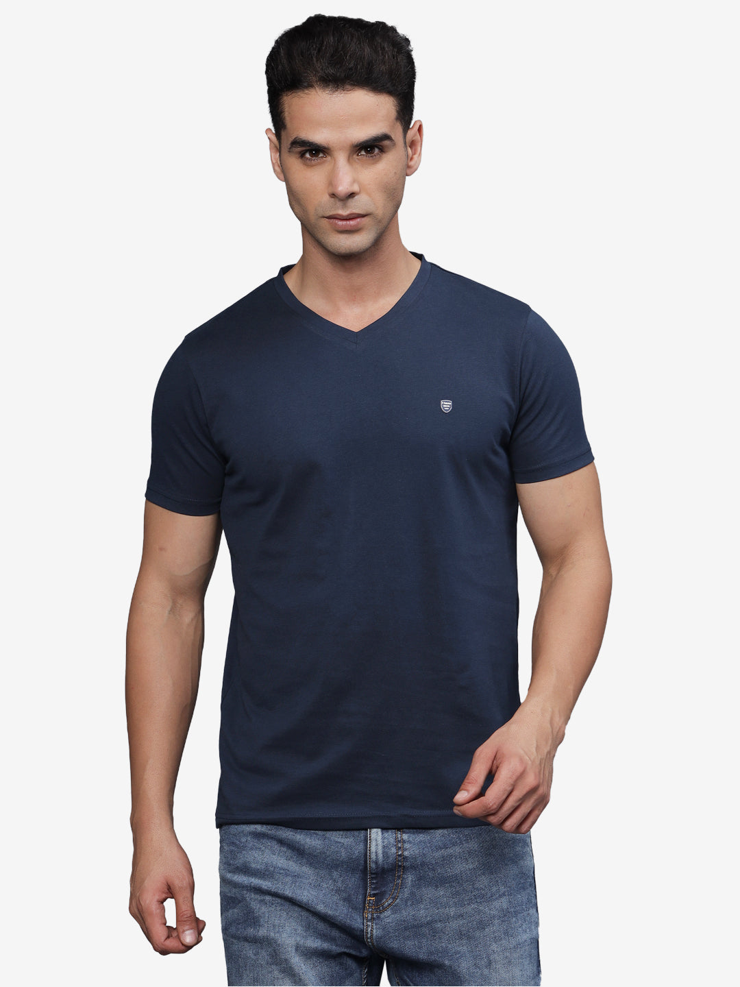 TBASE Men's Cotton Solid V-Neck T-Shirt | Short Sleeves | Regular Fit | Casual Everyday Wear |NAVY