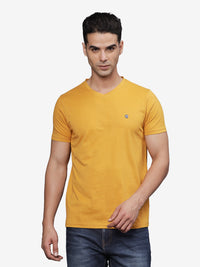 TBASE Men's Cotton Solid V-Neck T-Shirt | Short Sleeves | Regular Fit | Casual Everyday Wear | Blazing Yellow