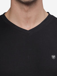 TBASE Men's Cotton Solid V-Neck T-Shirt | Short Sleeves | Regular Fit | Casual Everyday Wear | Black