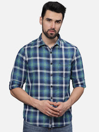 T-Base Men Regular Fit Cotton Casual Shirt |Long sleeve|Indigo Neon