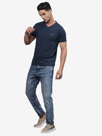 TBASE Men's Cotton Solid V-Neck T-Shirt | Short Sleeves | Regular Fit | Casual Everyday Wear |NAVY