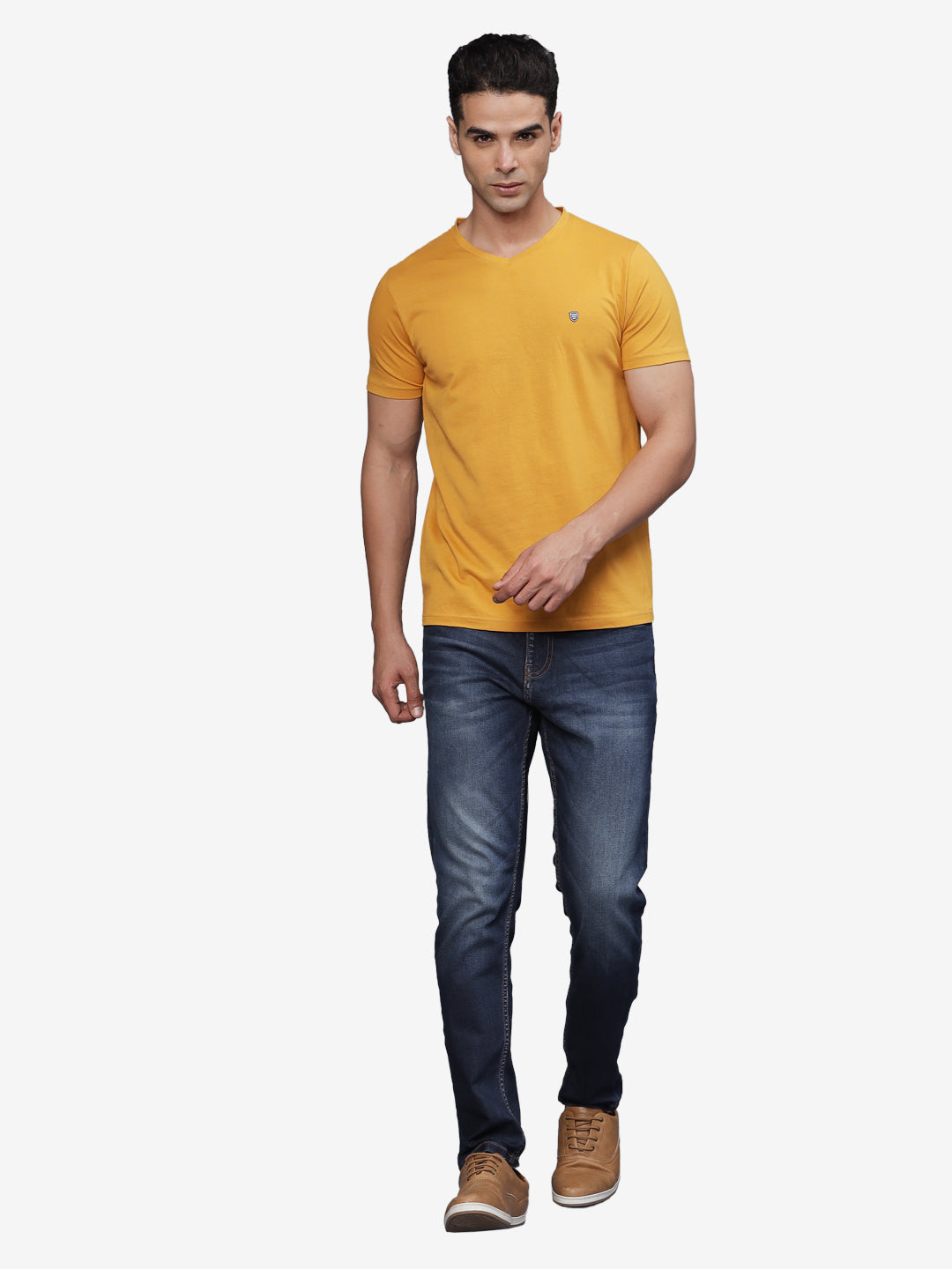 TBASE Men's Cotton Solid V-Neck T-Shirt | Short Sleeves | Regular Fit | Casual Everyday Wear | Blazing Yellow