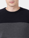 T-Base Men Navy Blue & White Striped Pullover