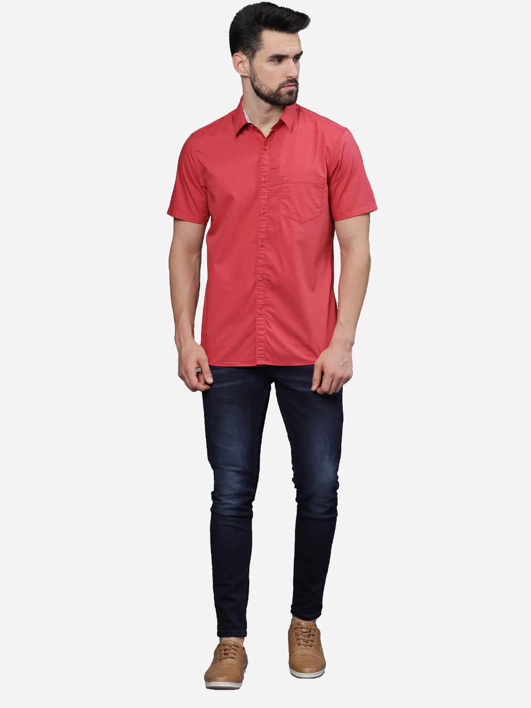 T-Base Men Regular Fit Cotton Casual Shirt | Short Sleeve|Raspberry