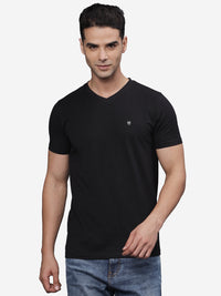 TBASE Men's Cotton Solid V-Neck T-Shirt | Short Sleeves | Regular Fit | Casual Everyday Wear | Black