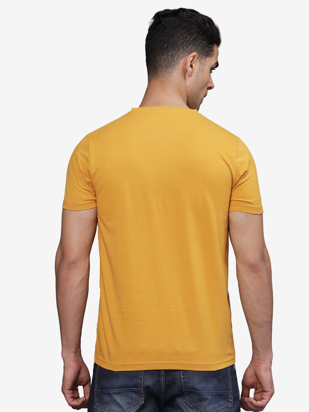 TBASE Men's Cotton Solid V-Neck T-Shirt | Short Sleeves | Regular Fit | Casual Everyday Wear | Blazing Yellow