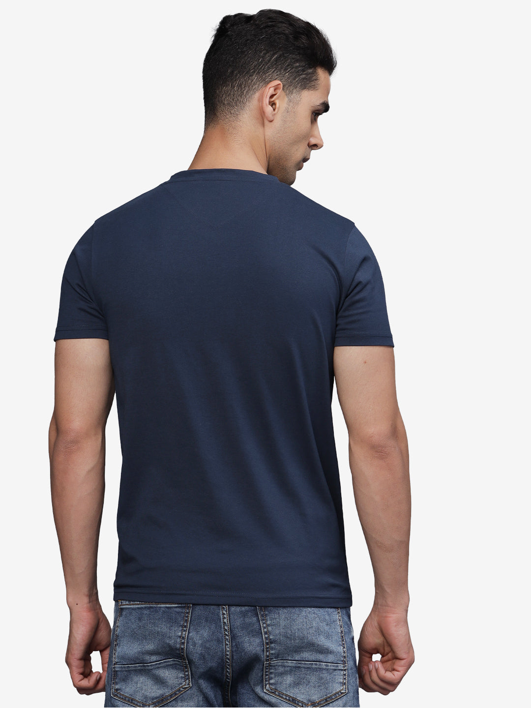 TBASE Men's Cotton Solid V-Neck T-Shirt | Short Sleeves | Regular Fit | Casual Everyday Wear |NAVY