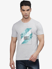 T-base Men's Graphic  Crew Neck T-Shirt | Regular Fit | Casual Wear | Grey Melange