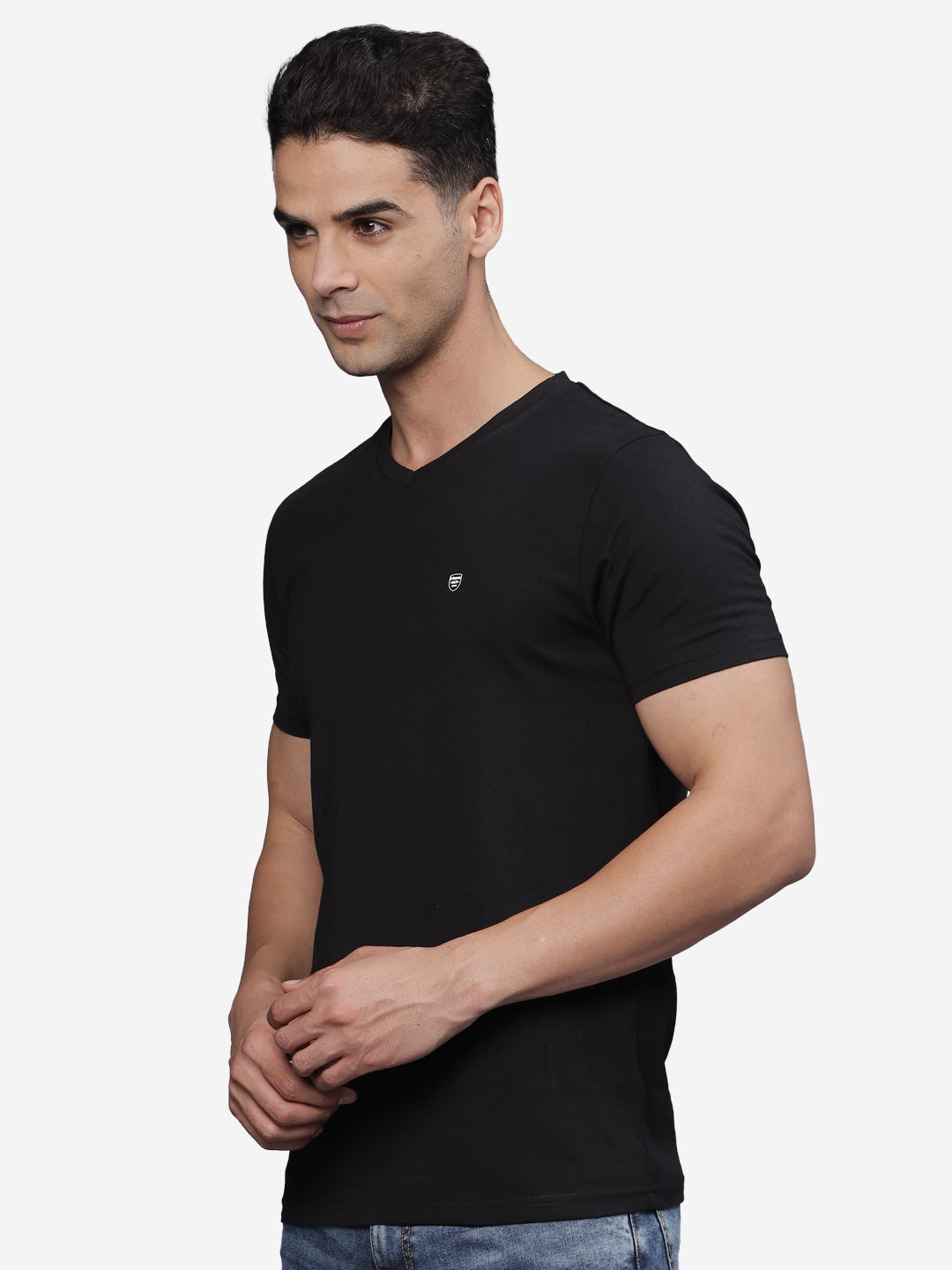 TBASE Men's Cotton Solid V-Neck T-Shirt | Short Sleeves | Regular Fit | Casual Everyday Wear | Black