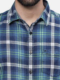 T-Base Men Regular Fit Cotton Casual Shirt |Long sleeve|Indigo Neon