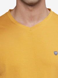 TBASE Men's Cotton Solid V-Neck T-Shirt | Short Sleeves | Regular Fit | Casual Everyday Wear | Blazing Yellow