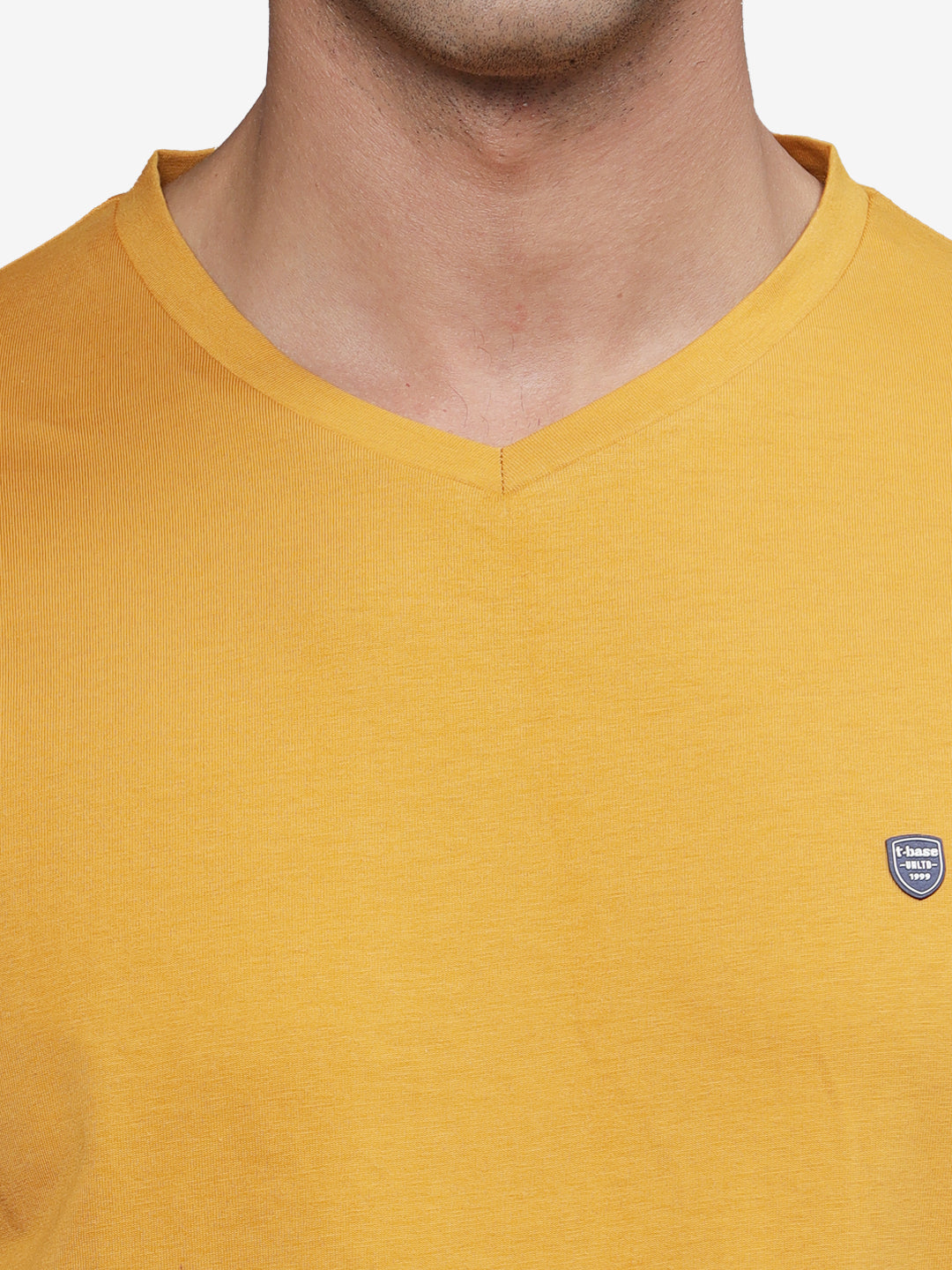 TBASE Men's Cotton Solid V-Neck T-Shirt | Short Sleeves | Regular Fit | Casual Everyday Wear | Blazing Yellow