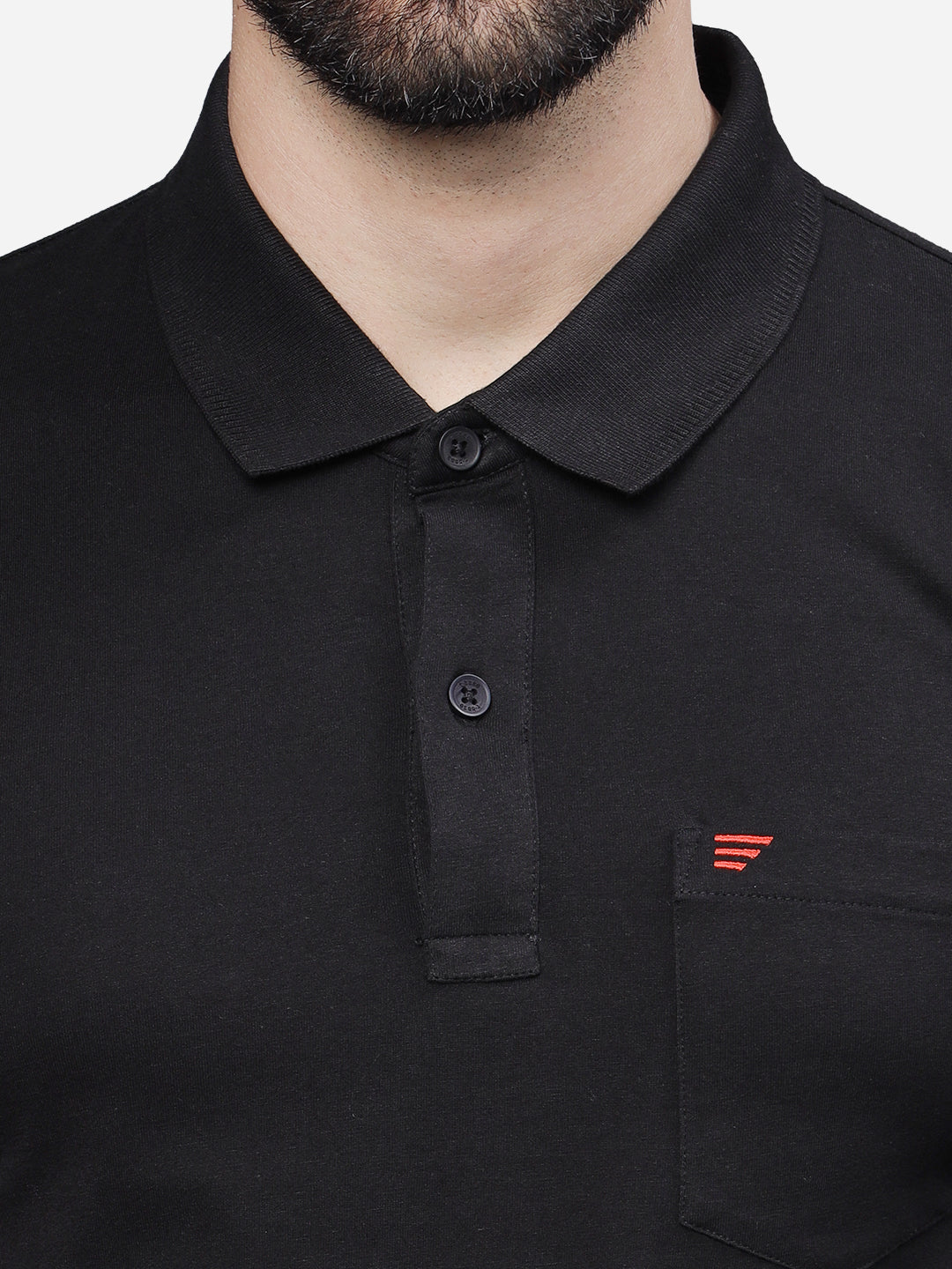 Men’s Jet Black Textured Knit Solid Casual Polo T Shirt.
