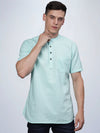 Half Sleeve Aqua Cotton Kurta Linen Shirt