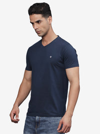 TBASE Men's Cotton Solid V-Neck T-Shirt | Short Sleeves | Regular Fit | Casual Everyday Wear |NAVY