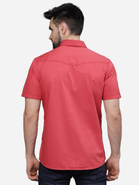 T-Base Men Regular Fit Cotton Casual Shirt | Short Sleeve|Raspberry