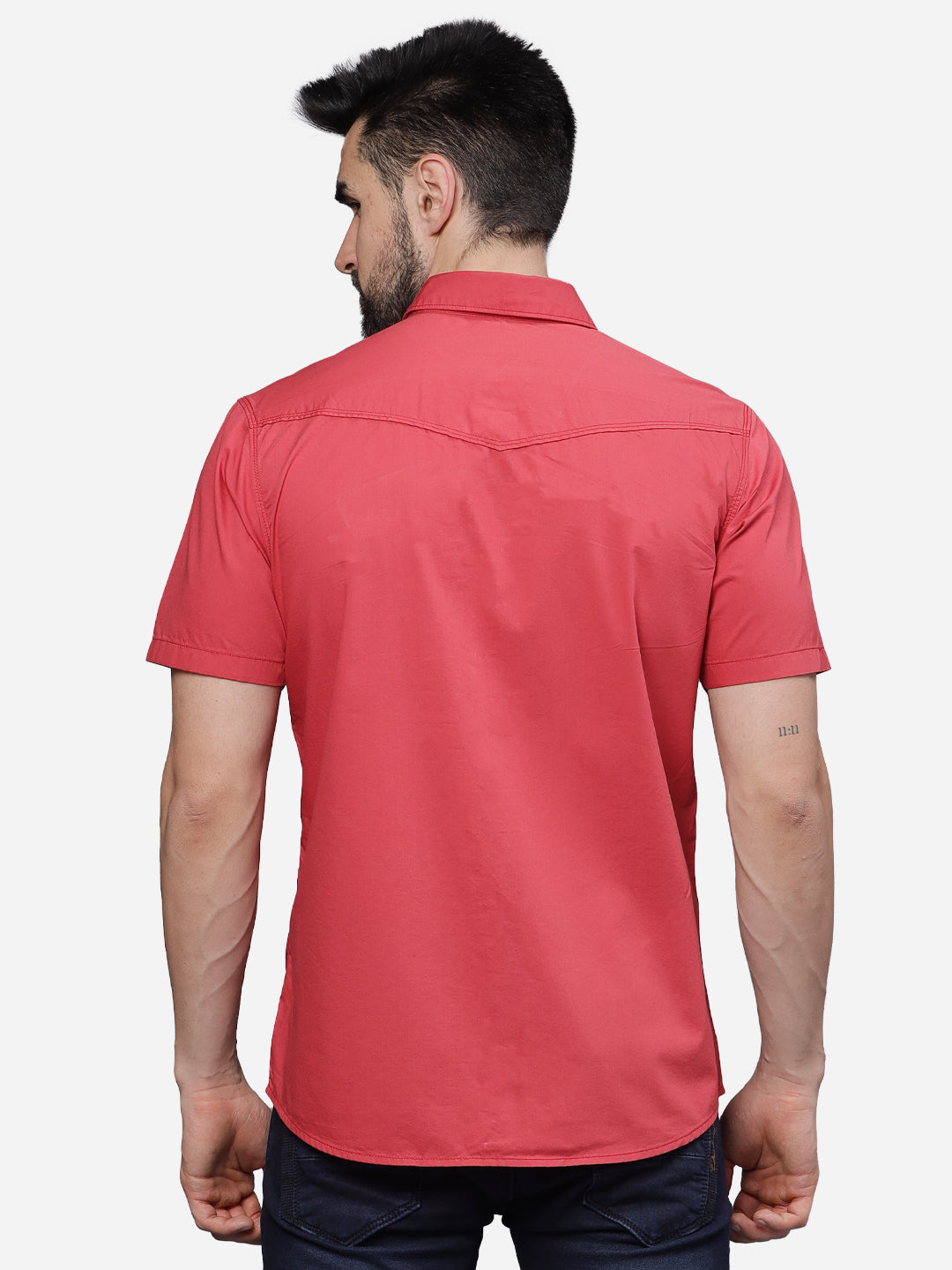 T-Base Men Regular Fit Cotton Casual Shirt | Short Sleeve|Raspberry
