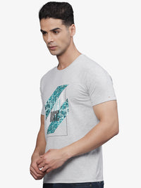 T-base Men's Graphic  Crew Neck T-Shirt | Regular Fit | Casual Wear | Grey Melange