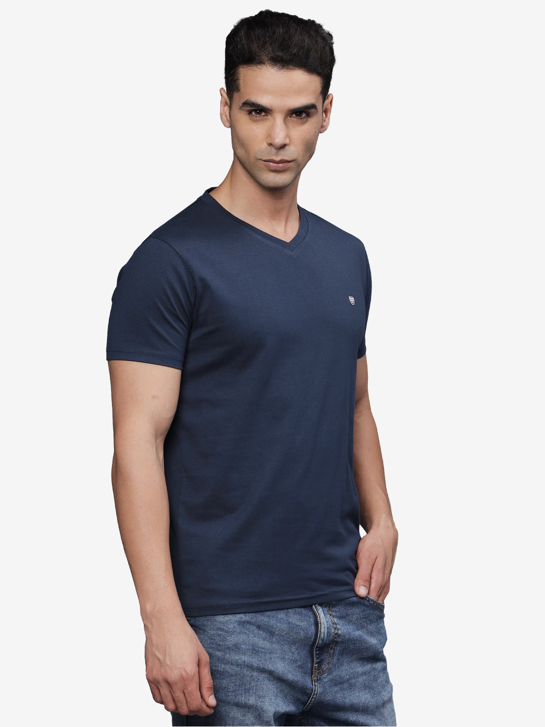 TBASE Men's Cotton Solid V-Neck T-Shirt | Short Sleeves | Regular Fit | Casual Everyday Wear |NAVY
