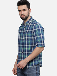 T-Base Men Regular Fit Cotton Casual Shirt |Long sleeve|Indigo Neon