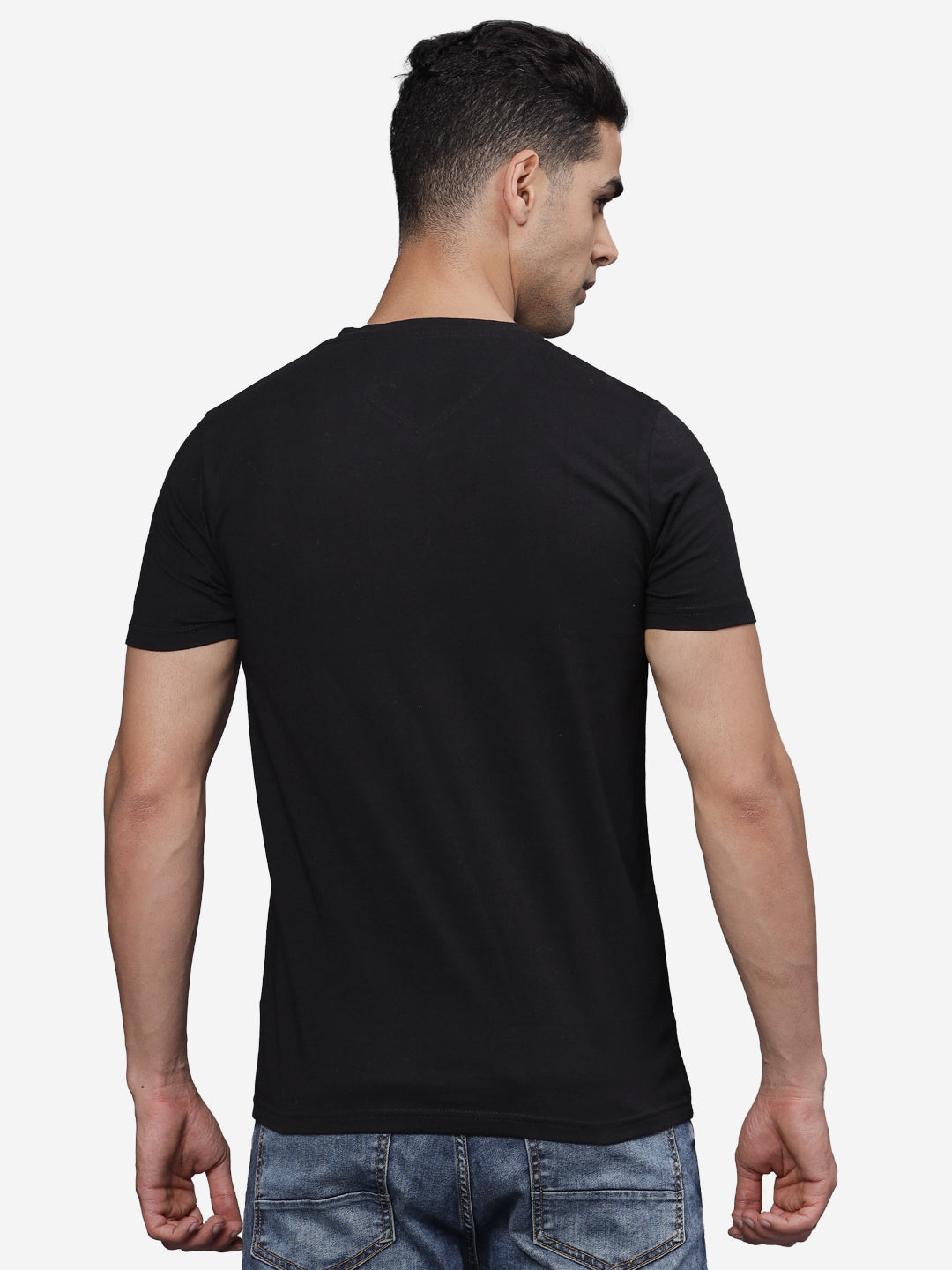 TBASE Men's Cotton Solid V-Neck T-Shirt | Short Sleeves | Regular Fit | Casual Everyday Wear | Black