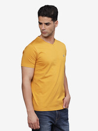 TBASE Men's Cotton Solid V-Neck T-Shirt | Short Sleeves | Regular Fit | Casual Everyday Wear | Blazing Yellow