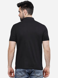 Men’s Jet Black Textured Knit Solid Casual Polo T Shirt.