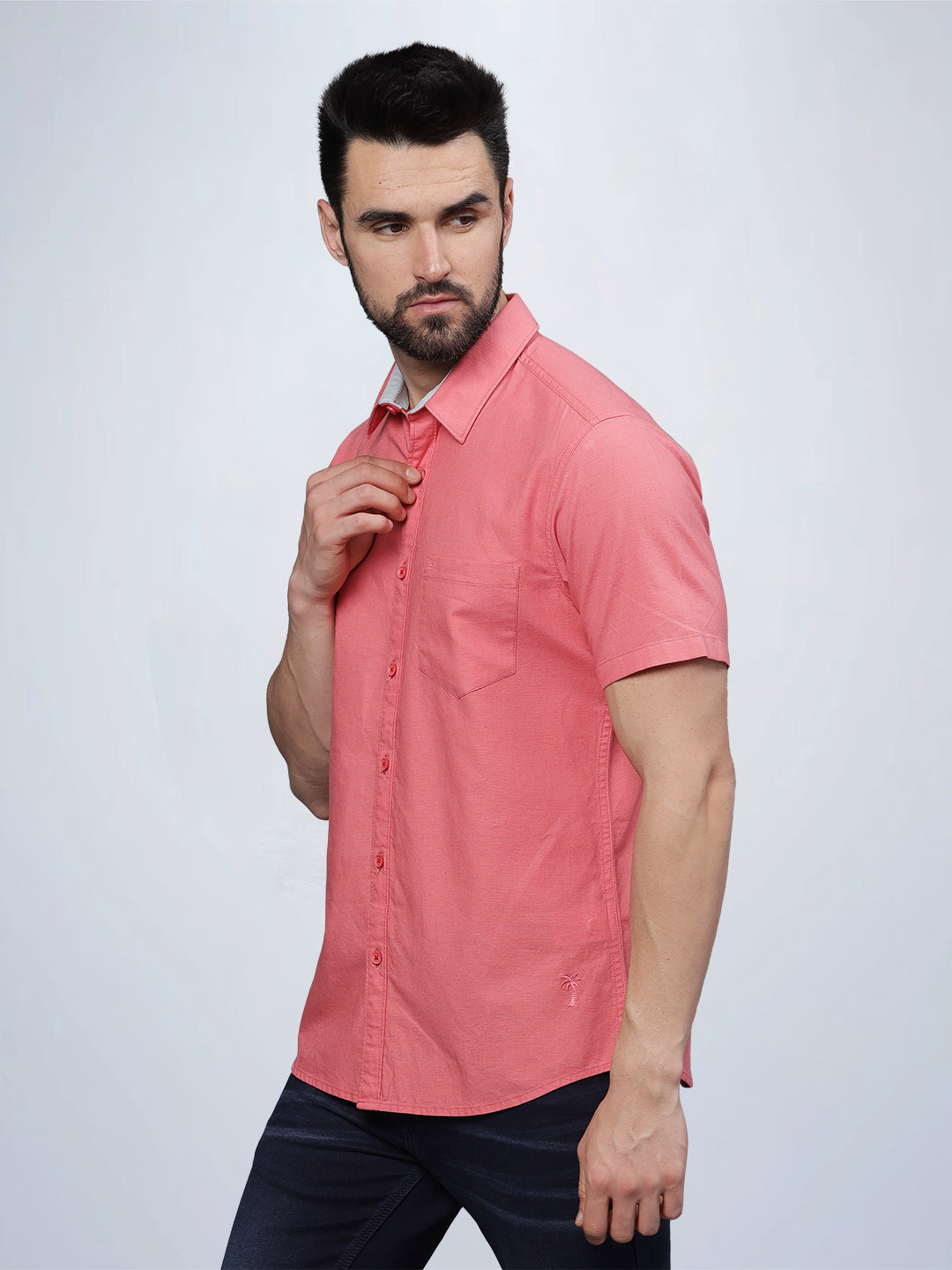Half Sleeve Coral Cotton Linen Shirt