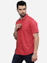 T-Base Men Regular Fit Cotton Casual Shirt | Short Sleeve|Raspberry