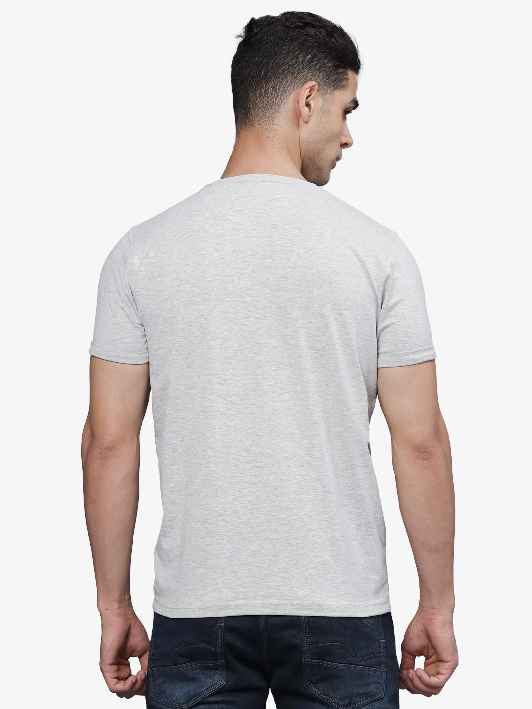 T-base Men's Graphic  Crew Neck T-Shirt | Regular Fit | Casual Wear | Grey Melange