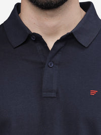 Men’s Navy Textured Knit Solid Casual Polo T Shirt.