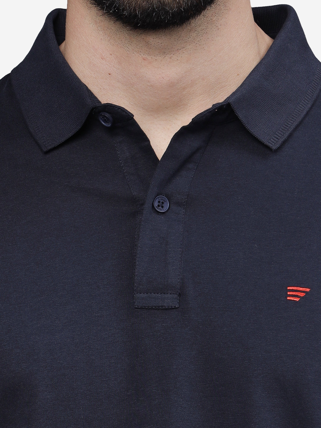Men’s Navy Textured Knit Solid Casual Polo T Shirt.